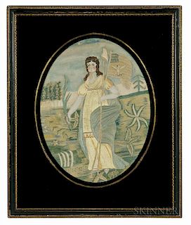 Painted Silk and Needlework Picture Depicting "Liberty in the Form of the Goddess of Youth" after Edward Savage