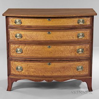 Mahogany and Bird's-eye Maple Veneer Inlaid Bow-front Chest of Drawers