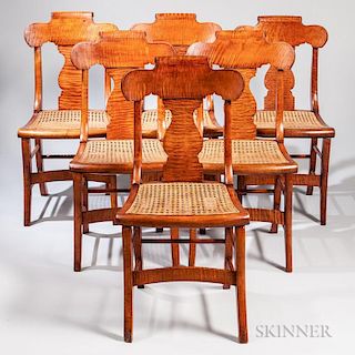 Set of Six Classical Tiger Maple Chairs