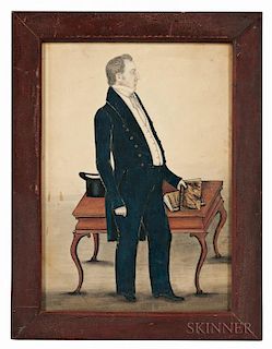 Attributed to J. Evans (New England, 19th Century)      Full-length Portrait of a Gentleman in a Dark Blue Suit