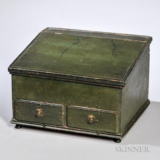 Green-painted Slant-lid Box with Two Drawers
