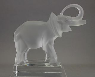 Lalique Frosted Crystal Elephant Bookend