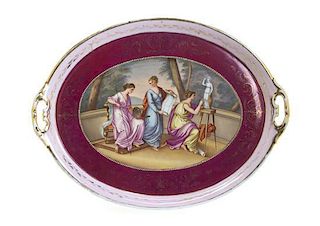 A Royal Vienna Porcelain Tray, Width 17 7/8 inches.