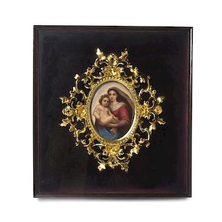 A Bavarian Porcelain Plaque, Height of porcelain 4 3/4 inches.