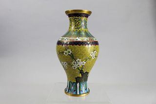 Chinese Cloisonne Yellow Ground Vase