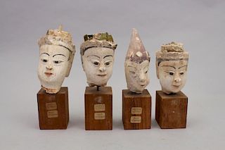 (4) 19th C. Thai Handmade Head Sculptures