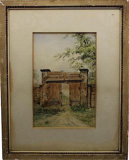 Signed early 20th C. Watercolor of Front Gate