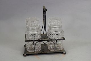 Silver Decanter Holder w/ (2) Decanters