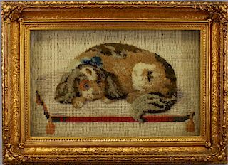 19th C. English Woolwork of King Charles Spaniel