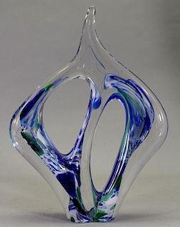 Signed, Modern Abstract Glass Sculpture