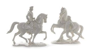 Two Nymphenburg Blanc de Chine Figural Groups, Height of first 8 inches.