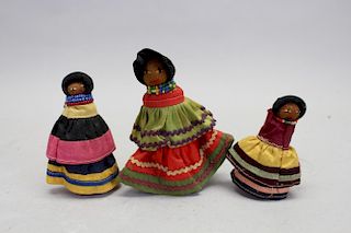 (3) Seminole Traditional Female Dolls