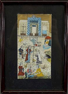 Antique Courtyard Painting on Bone