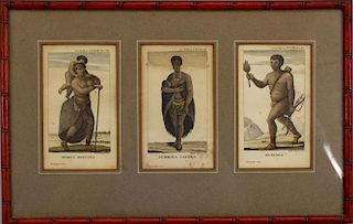 Antique 3-part Colored Engraving, African Figures