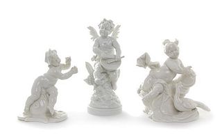 Three German Porcelain Figures, Height of first 5 1/2 inches.