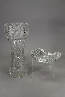 (2) Cut Glass Accesories, Vase, Dish (as is)