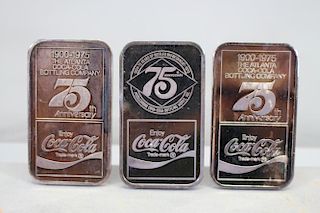 (3) CocaCola 75th Ann. Comm. Sterling 1 ozt Ingots