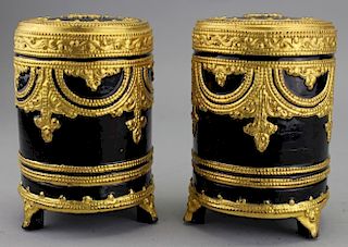 (2) 20th C. Gilt/Lacquer Footed Containers