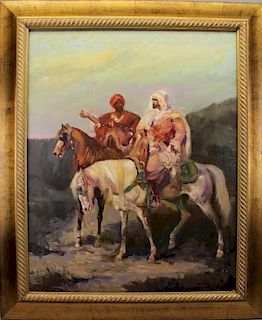 20th C. Orientalist Painting, Figures on Horseback