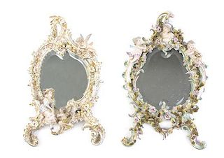 Two Continental Porcelain Mirrors, Height of taller 19 1/2 x width 10 inches.
