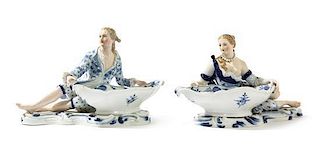 Two Meissen Porcelain Figural Master Salts, Width of wider 11 1/2 inches.