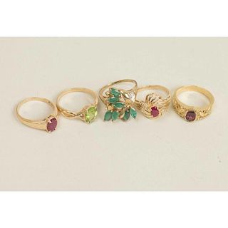 Five Assorted Gemstone Rings