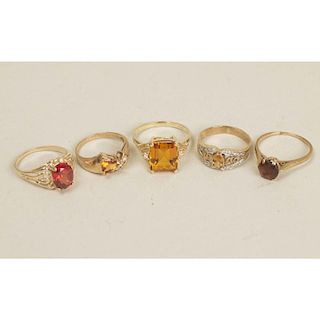 Five Assorted Citrine Rings