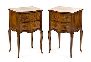 A Pair of Continental Walnut and Oak Side Tables, LIKELY GERMAN, Height 28 1/4 x width 17 1/2 x depth 14 1/2 inches.