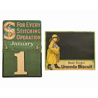 Two Assorted Advertisements - Uneeda Biscuit & Tin Singer Sewing Calendar w/ Inserts