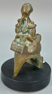 Bronze sculpture in the style of Henry Spencer Moore, #5/10 of Mother Holding Two Children, on revolving base. ht. 9 1/2in.