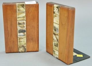 Martz for Marshall Studios wood and ceramic modern bookends. ht. 7 1/2in.