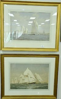 Pair of Fred S. Cozzens colored lithographs including "Over the Cape May Course" and "The Finish off Staten Island, 1870" sig