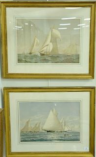 Pair of Fred S. Cozzens colored lithographs including "In Down East Waters, Boston Bay" unsigned, and an untitled lithograph 