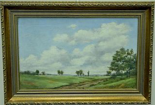William Chadwick (1879-1962), oil on board, landscape with cloudy sky, signed lower right: W. Chadwick 27. 10 1/4" x 16 1/4"