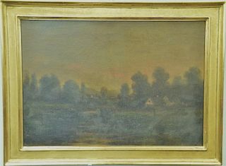 19th century oil on canvas, Sunset Night, signed illegibly lower left, relined. 14" x 20".  Provenance: Estate of Arthur C. P