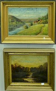 Three small oil paintings including oil on board, Mountainous River Landscape, signed lower right: L. Biegi? (11" x 8"); 19th
