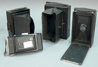 Four piece group of folding cameras including Premo Volute, Zeiss Ideal, Zeiss Nettar 515/2, and Ihagee with Doppel Anastigma