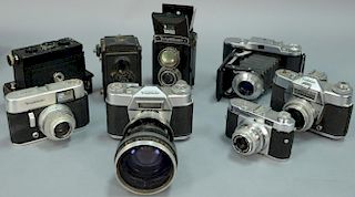 One box lot: Voigtlander camera lot including "Brilliant" early, "Brilliant" ari compur shutter, Stereflextoscop stereo camer