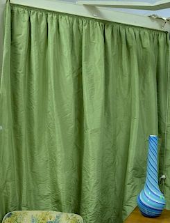 Custom green silk drapes, lined curtains, window treatment. approximate measurements: lg. 92in., wd. 64in.