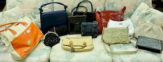 Lot of fourteen womens purses, handbags, and clutches.