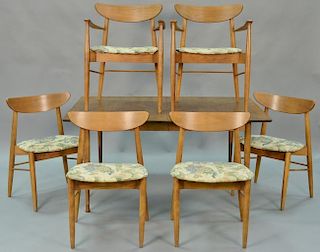 Stanley table and chair set, Finn Juhl style chairs and table with one 12 inch leaf. ht. 29in., top: 39" x 60", opens to 39" 