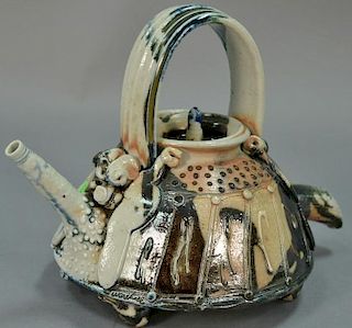 William Warehall ceramic teapot on duck head feet. ht. 9in., wd. 13in.