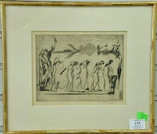 Arthur B. Davies, drypoint etching, "Mirror of Illusion", pencil signed lower right Arthur B. Davies, plate size 7 1/4" x 9".