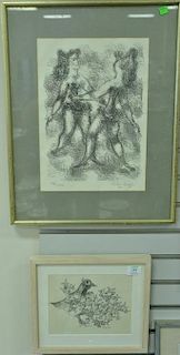 Two Chaim Gross (1904-1994) including an ink drawing of birds signed lower right Chaim Gross 69 and a lithograph pencil signe