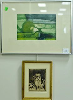 Group of five framed lithographs and etchings to include Sigmund Menkes, lithograph on paper, "Music Room", pencil signed low