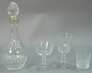 Ten piece Waterford crystal group to include 9 goblets and a decanter with gold rim (small chip), along with a set of crystal