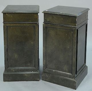 Pair of Faux marble painted stands having granite top over square one door cabinet base. ht. 31in., top: 15" x 15"