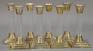 Set of eight Mid-Century silver and lucite candlesticks. ht. 6 1/4in.
