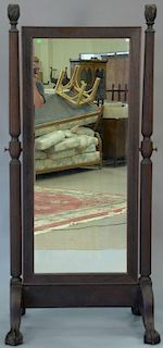 Mahogany Chippendale style cheval mirror with ball and claw feet. ht. 73in., wd. 35in.
