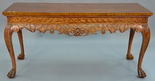 Mahogany Chippendale style hall table with hairy paw feet. ht. 32in., wd. 65in., dp. 23in.